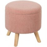 Linen Upholstered Foot Stool With Padded Seat, Hidden Space And Wood Legs, - Image 6