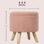 Linen Upholstered Foot Stool With Padded Seat, Hidden Space And Wood Legs,