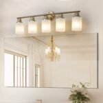 5 Lamps Gold Bathroom Vanity Lamp, Frosted Glass Shade - Image 9
