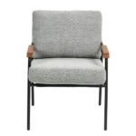 Modern Accent Chair With Natural Wood Armrests And Black Metal Frame - Image 9