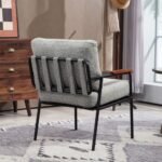 Modern Accent Chair With Natural Wood Armrests And Black Metal Frame - Image 5