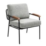 Modern Accent Chair With Natural Wood Armrests And Black Metal Frame - Image 3