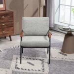 Modern Accent Chair With Natural Wood Armrests And Black Metal Frame - Image 10