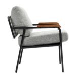Modern Accent Chair With Natural Wood Armrests And Black Metal Frame - Image 2