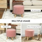 Linen Upholstered Foot Stool With Padded Seat, Hidden Space And Wood Legs, - Image 3