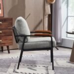 Modern Accent Chair With Natural Wood Armrests And Black Metal Frame - Image 8